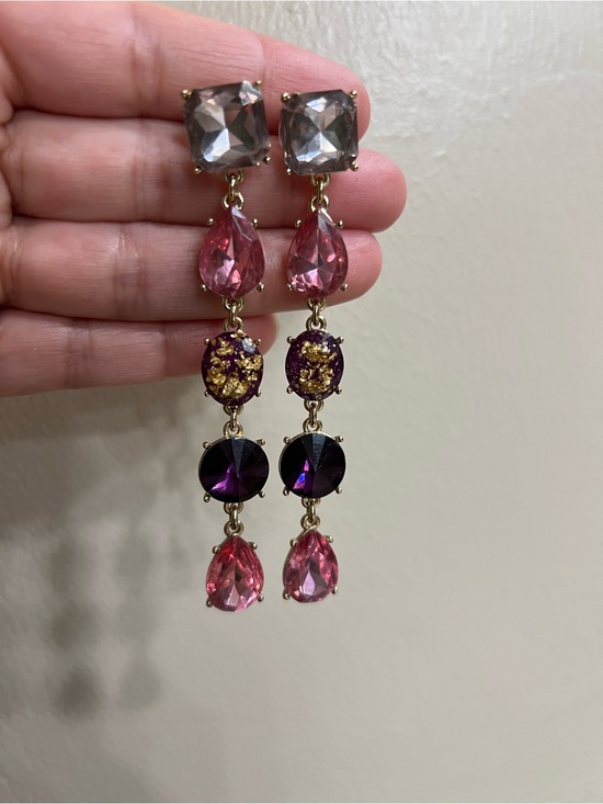Jewelry - Elegant Gold-Tone Pink & Purple Crystal Drop Earrings